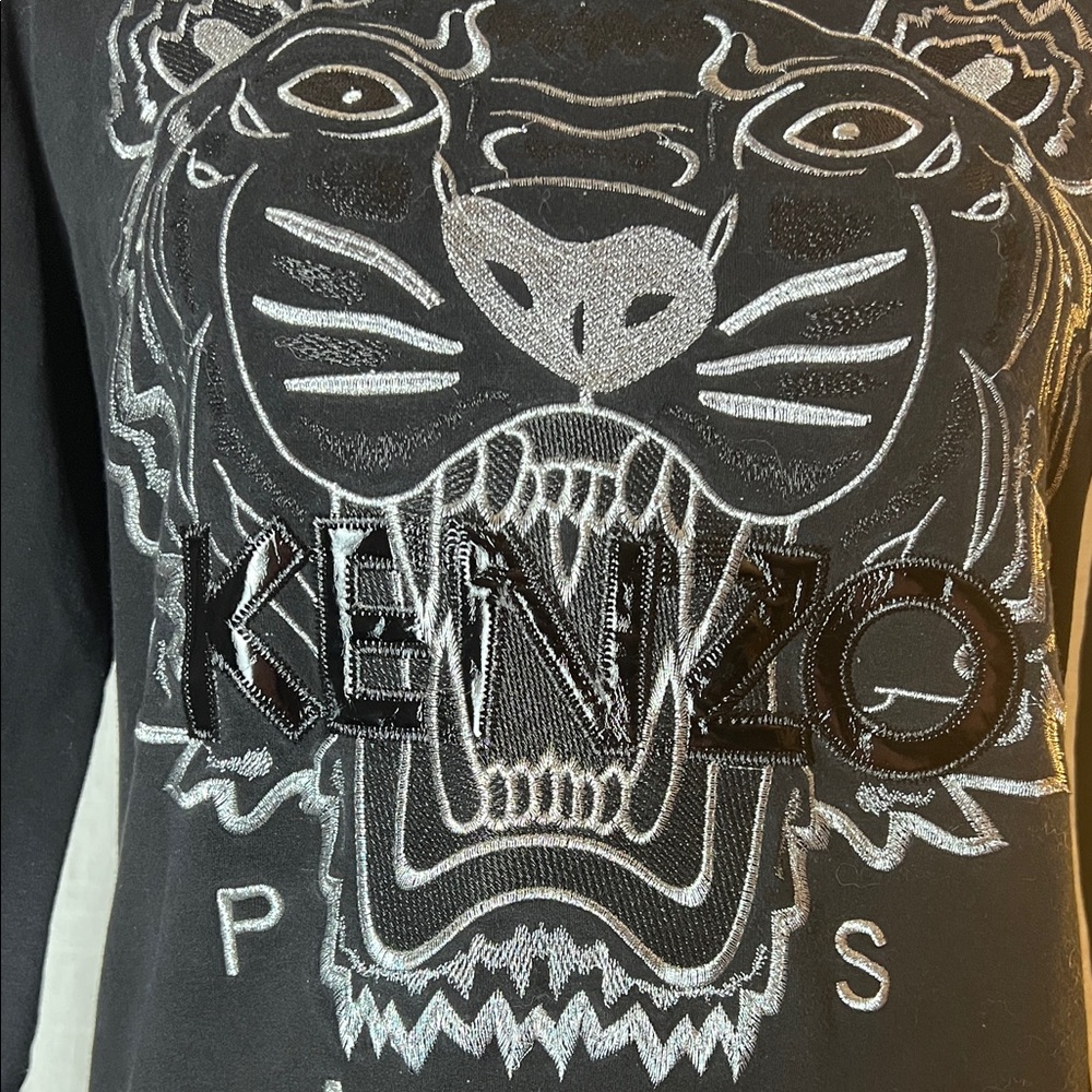 Kenzo Black Mini Dress with White Tiger Graphic - Picture 3 of 9
